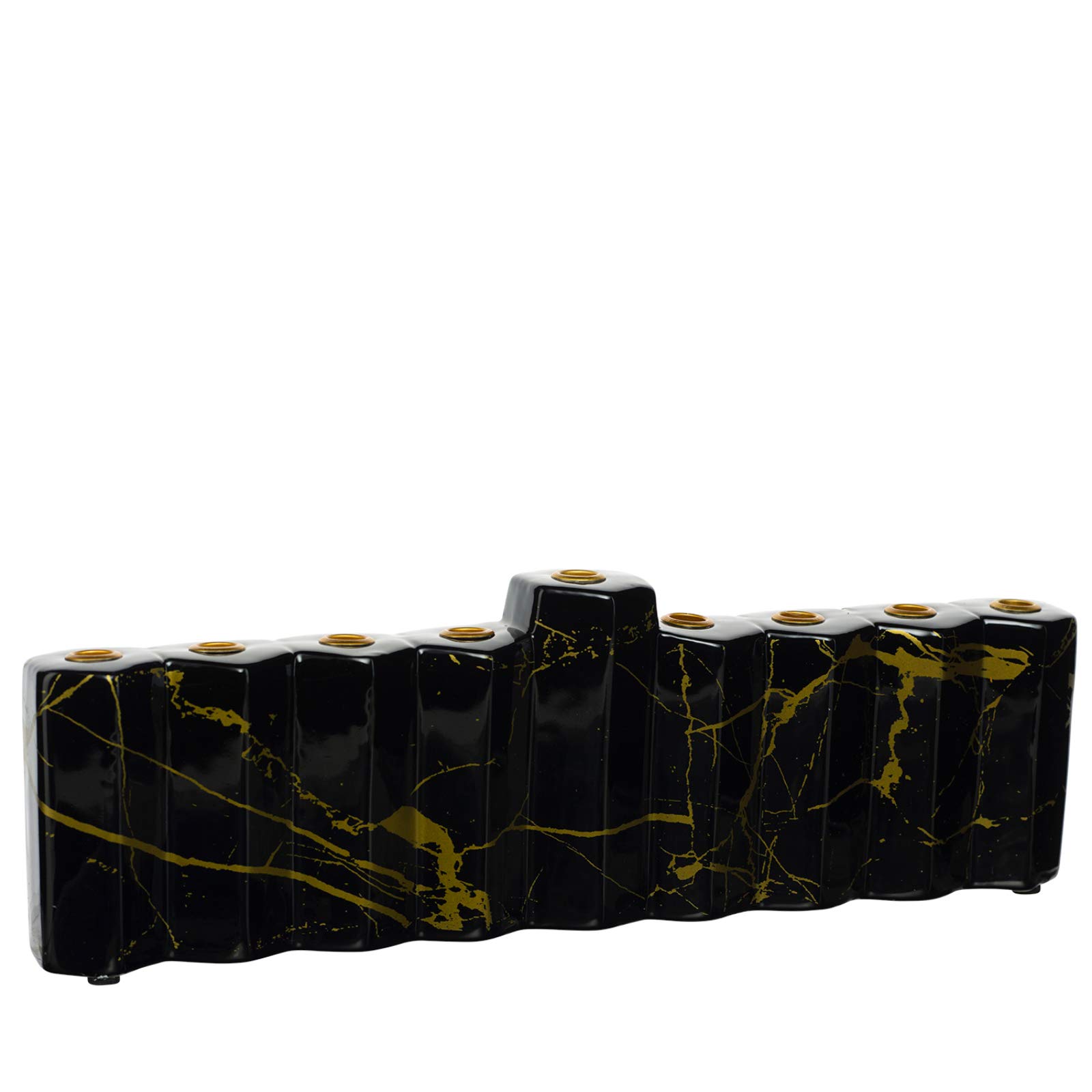 Rite Lite Hexagons Chanukah Hand Painted Ceramic Menorah Hanukkah (Black)