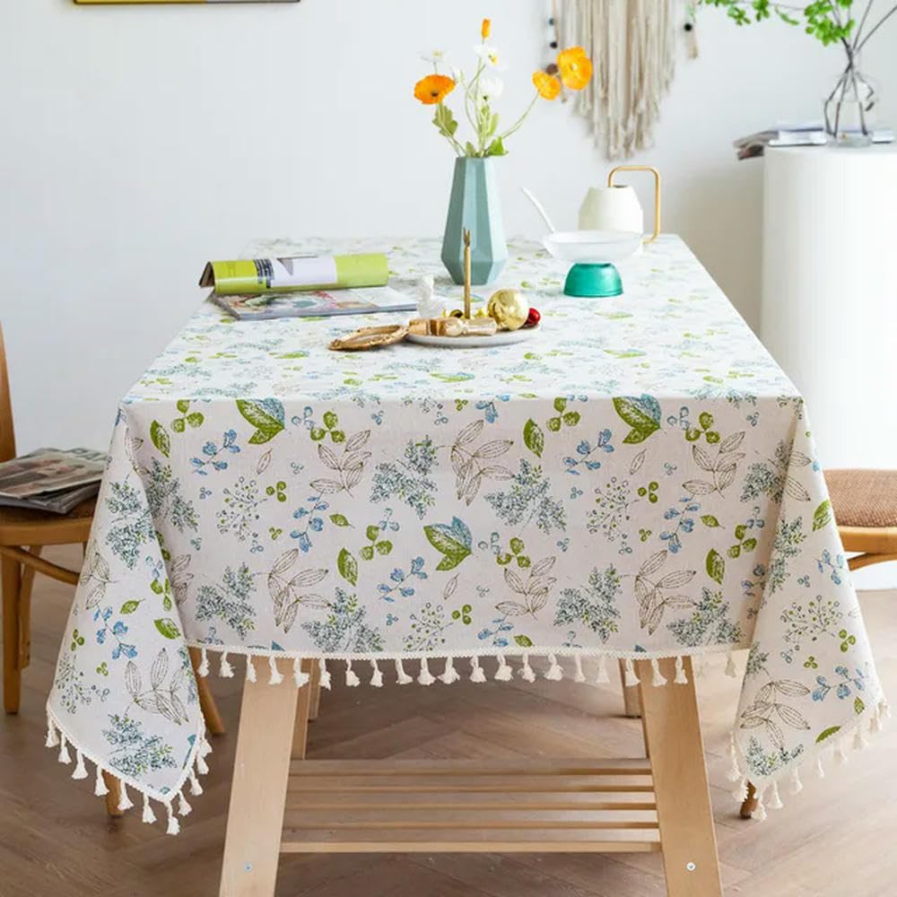 Mantel de Lino y algodón de 60 a 300cm Estilo japonés Floral con Borla Rectangular para Cocina Mapa decoración de Mesa para el hogar