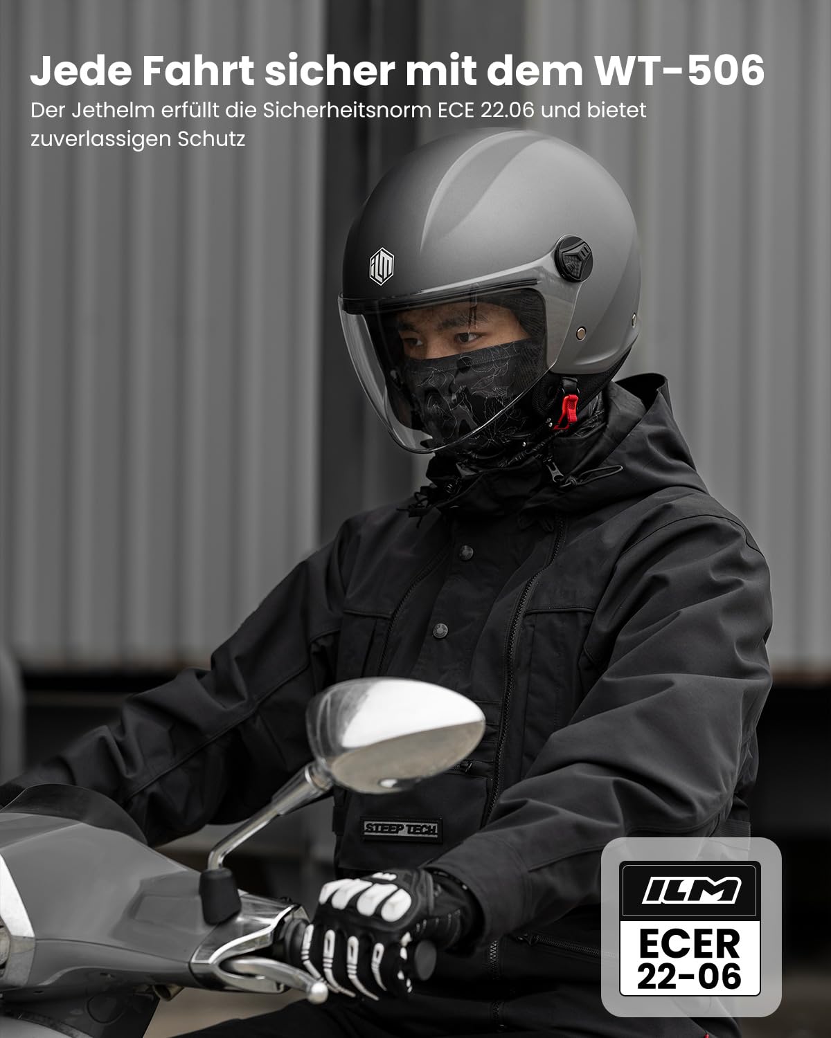 ILM Motorradhelm Retro Herren Damen Jethelm ECE2206 Modell WT506