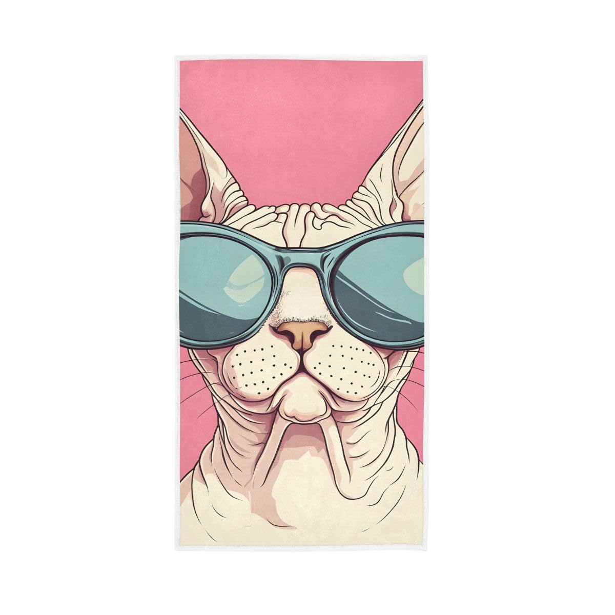 LSRCPD Hairless Cat in Sunglasses Hand Towel, Multipurpose Lightweight Towels for Hand, Face, Hair, Bath 15 x 30 Inches