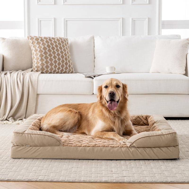 Orthopedic Dog Bed, Waterproof C-Shaped Pet Sofa with Removable Washable Cover, Non-Slip Bottom, Quilted Comfort Couch for All Dog and Cat Breeds (Brown, 35" x 25" x 6.5")