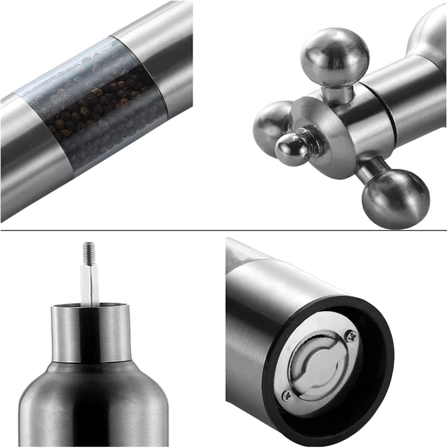Pepper Shakers, Pepper Mill Pepper Grinder Salt Mill 2pcs Manual Salt Pepper Mill and Stainless Steel Housing, Kitchen Pepper Salt Shaker Salt and Pepper Grinder Bottle