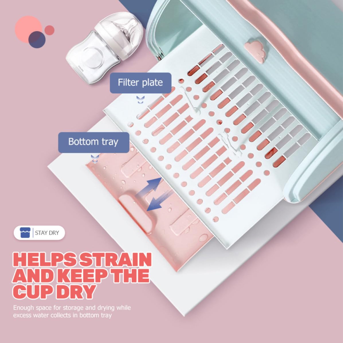 iplusmile Égouttoir à Bouteilles en Plastique Couvercle et Plateau Amovible, Organisateur de Séchage pour Biberons et Vaisselle de Bébé, Cuisine