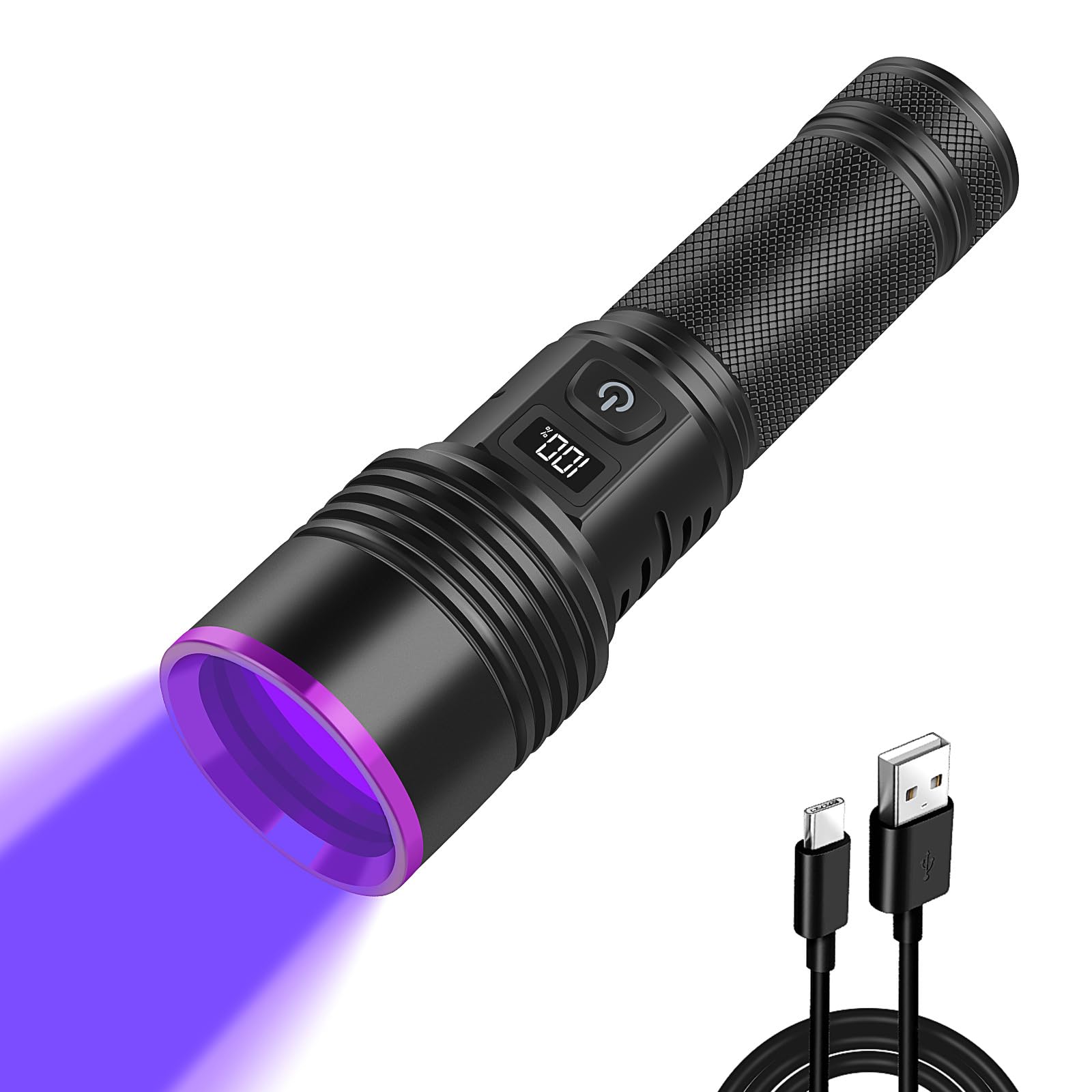 Windfire Black Uv Torch 365Nm Light, Rechargeable Light Torches With Lcd Display, Powerful Ultraviolet Flashlight For Pet Urine Detection, Scorpions, Resin Curing, Bed Bugs