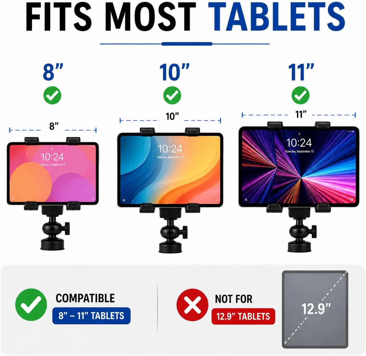 Acuvar Universal Tablet Tripod Mount Holder, Adjustable Stand Adapter for iPad, Samsung Galaxy Tab & Surface, Fits 8–11 Inch Tablets (Vertical & Horizontal), Compatible with Tripods & Monopods