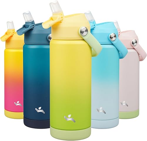 Miniatura 53 de Botella de agua aislada con tapa con pajilla, botella de metal al vacío de acero inoxidable de 12 onzas con mango de silicona, rosa ROSA ROSA,Flor