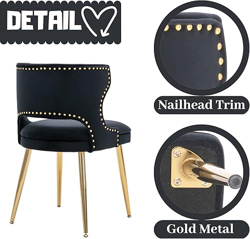 Miniatura 15 de Juego de 4 sillas de comedor de terciopelo beige con patas doradas, juego de 4 sillas de comedor modernas de mediados de siglo con respaldo de