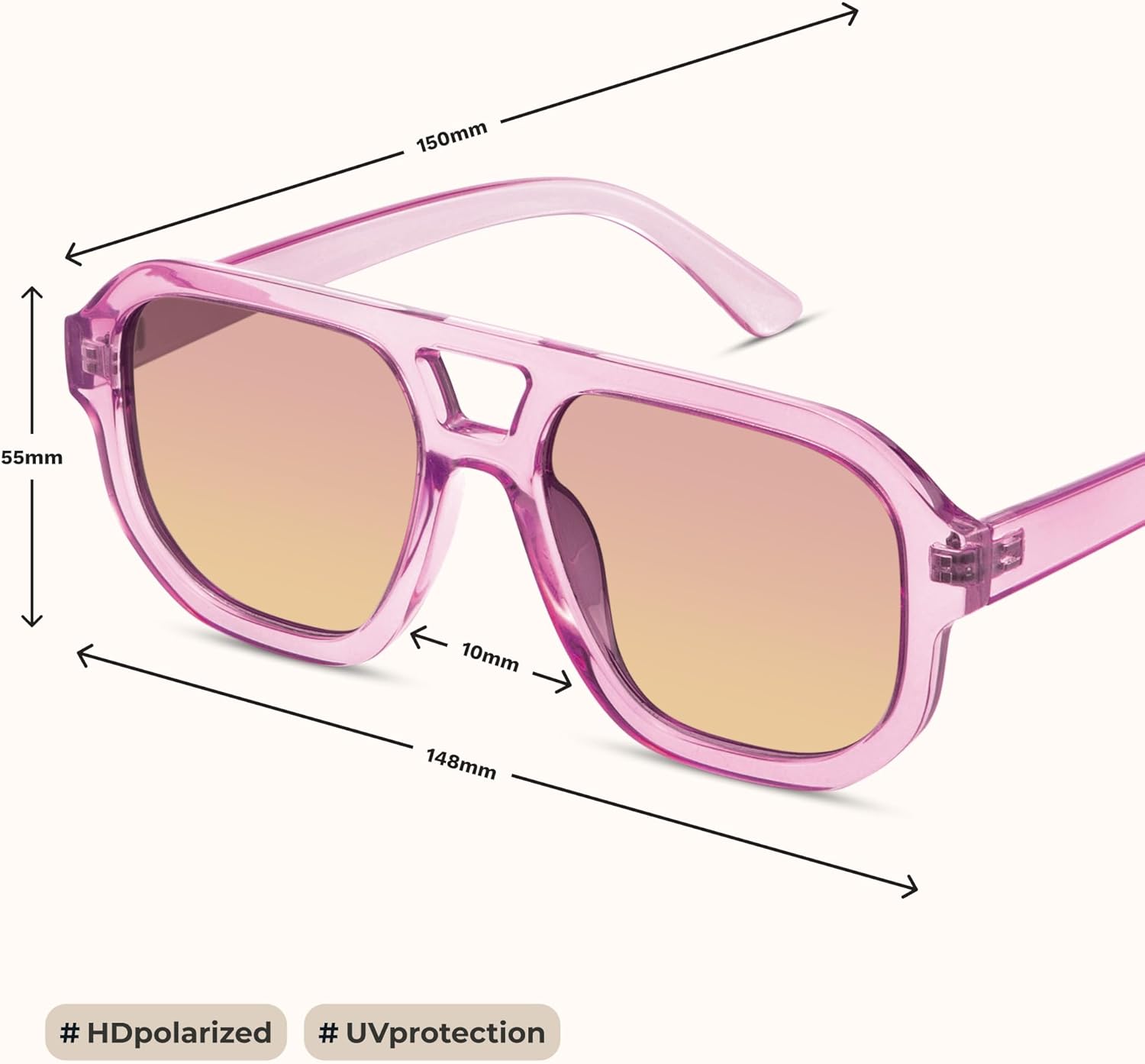 livho Trendy Polarized Square Aviator Sunglasses Women Men Square Eyewear Frame, Retro Sun Glasses for Women Men 2025 Shades - Image 5