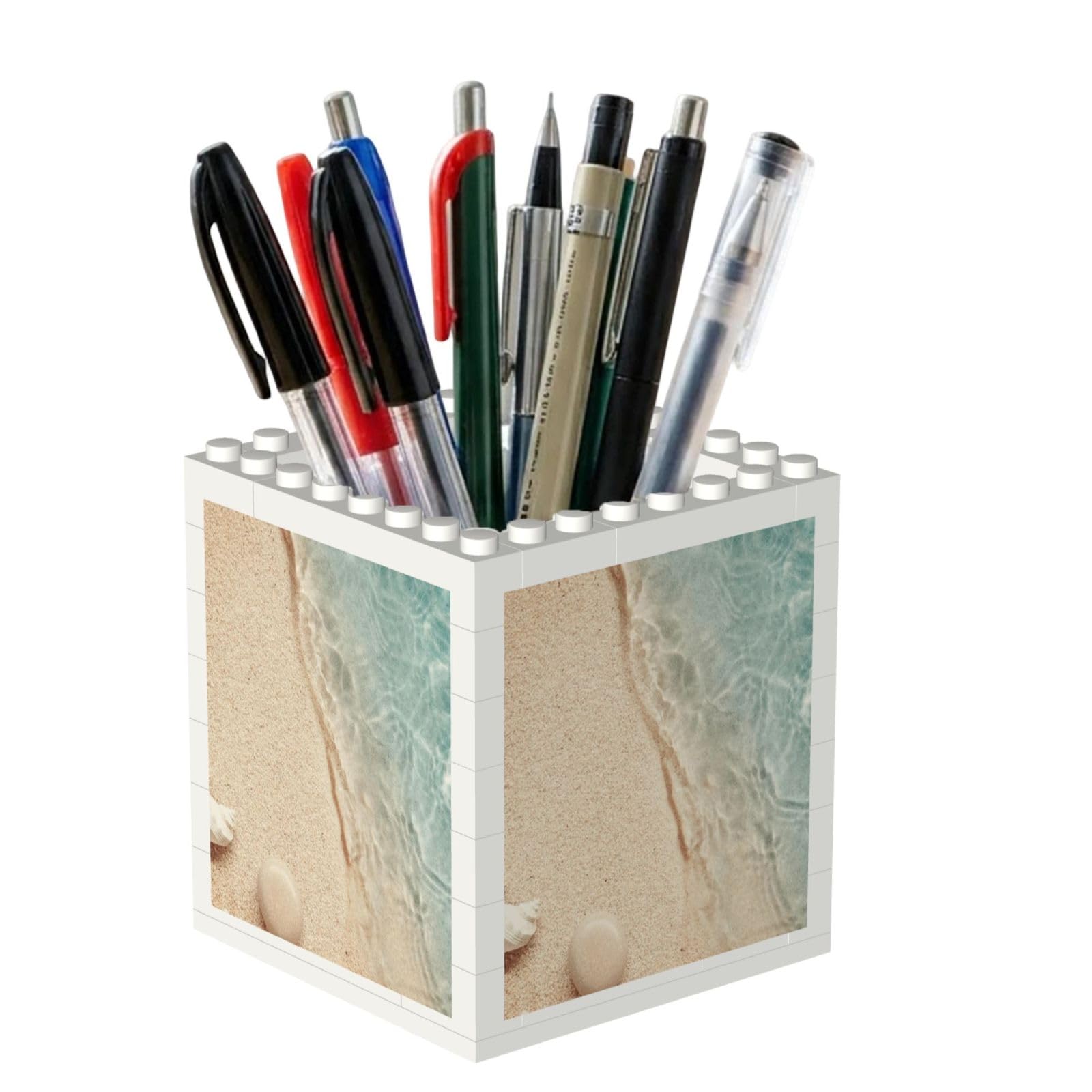 Poadnly Sea Sand With Starfish, Pen Pot Pencil Holder for Office Home School, Compact Desk Organiser for Office Stationery