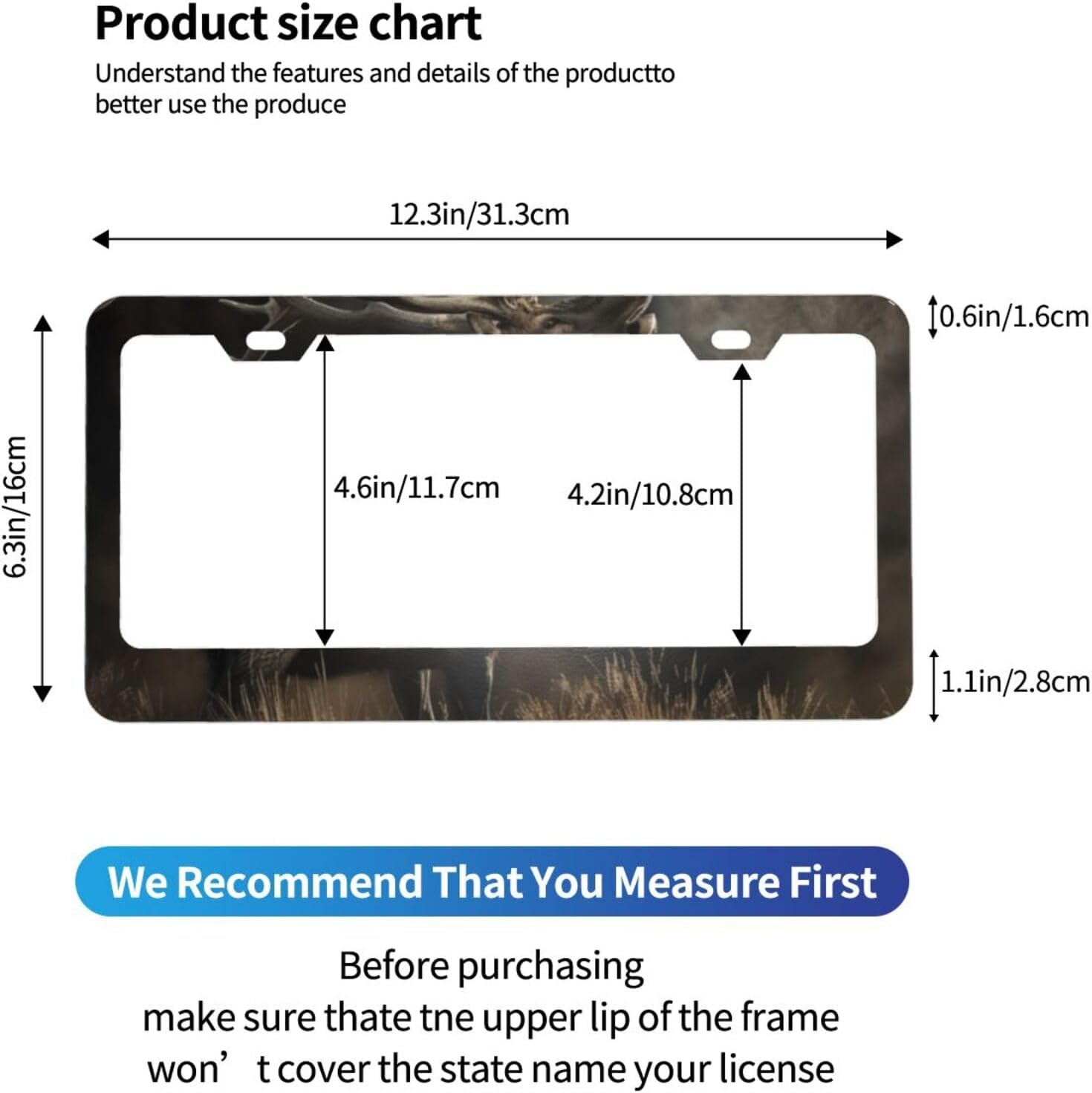 Elk Standing in The Field Matte Aluminum License Plate Frame with Black Screw Caps，2pcs 2 Holes Black Licenses Plates Frames,Car Licenses Plate Covers Holders for Us Vehicles/Women/Men