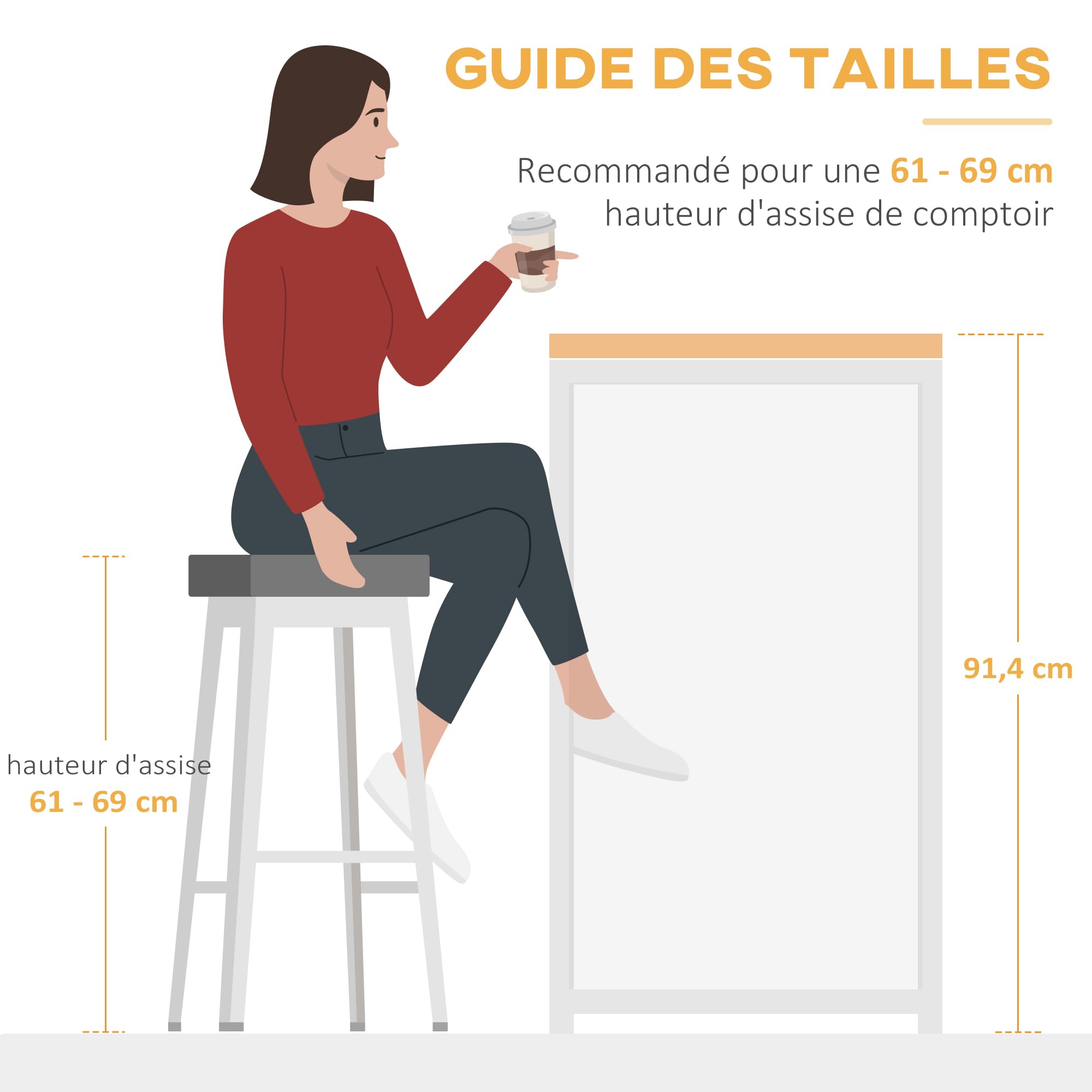 HOMCOM Table de Bar avec Rangement Table Bistrot Ilot Central Plateau latéral Rabattable et 3 étagères - 120 x 76 x 91,4 cm Brun Rustique