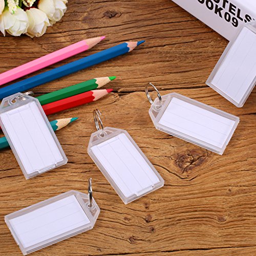 Tecunite 50 Pack White Plastic Key Tags With Split Ring Holder Label Window Luggage Label Tags Key Ring Keychain #TOP6