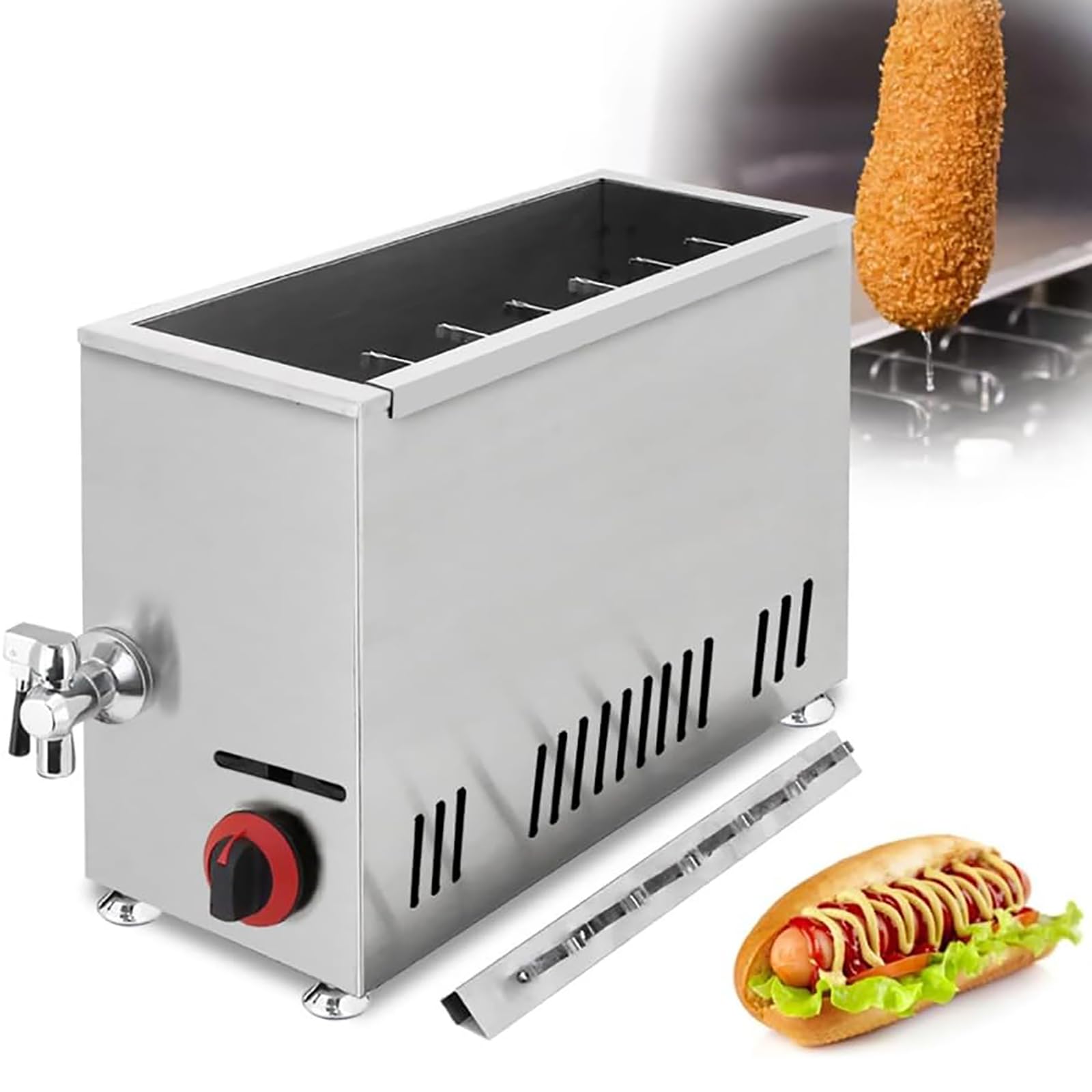 CEVIZ Corn Dog Fryer, Cheese Hot Dog Sticks Maker Machine, 21L Commercial Gas Fryer, Adjustable Temperature, Corn Dog Fryer for Hot Dogs On One Handle.