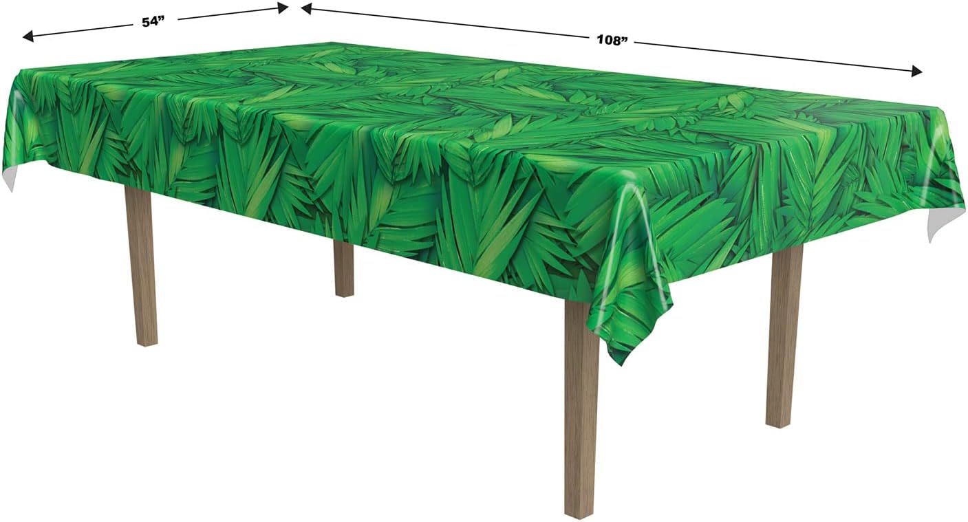 Beistle Palm Leaf Tablecover, 54" x 108" " Plastic Table Cloth, Hawaiian Party Decorations, Tropical Table Cloth, Jungle Tablecloth, Hawaiian Table Cloth, Luau Party Decorations