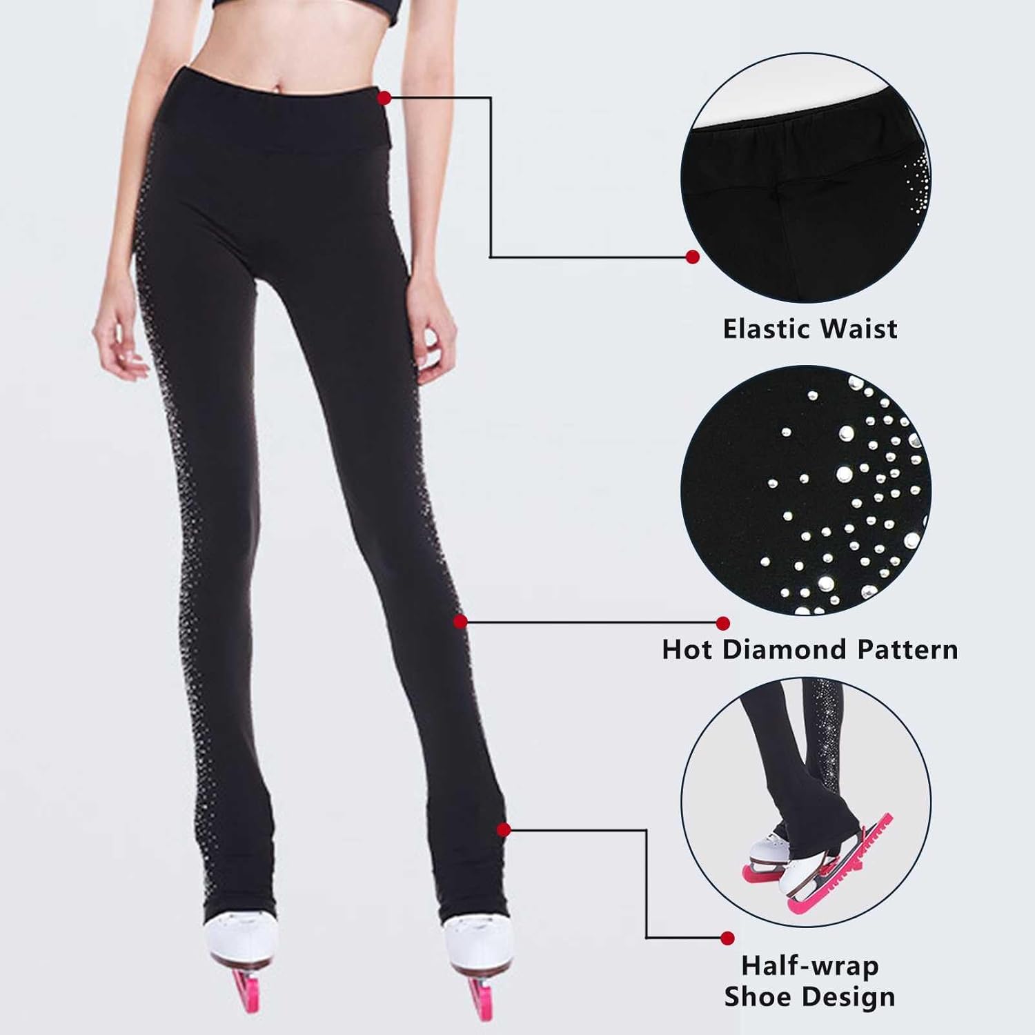 Girls Ice Skating Pants Polar Fleece Warm Figure Skating Tights Quality Crystals Stretch Competition Training Pants
