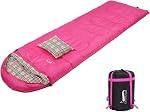 DESERT & FOX Cotton Flannel Sleeping Bags with Pillow, 4 Season Warm & Cold Weather Envelope Compression Sack, Lightweight & Portable Backpacking Sleeping Bag for Outdoor Camping, Hiking, Traveling