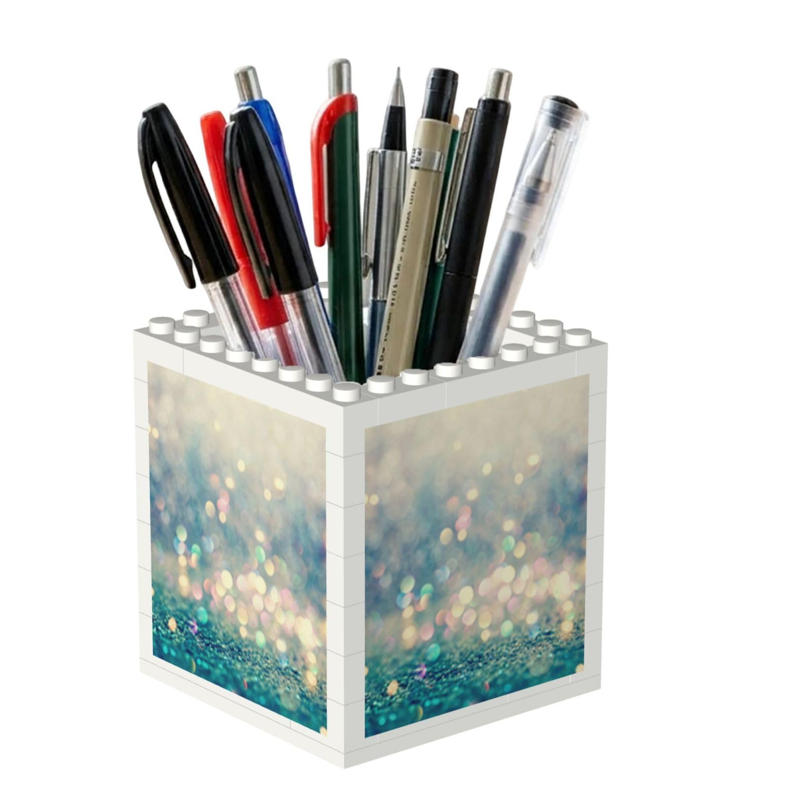 Poadnly Blue Golden Bokeh Glitter Polka Dots Glitter, Pen Pot Pencil Holder for Office Home School, Compact Desk Organiser for Office Stationery