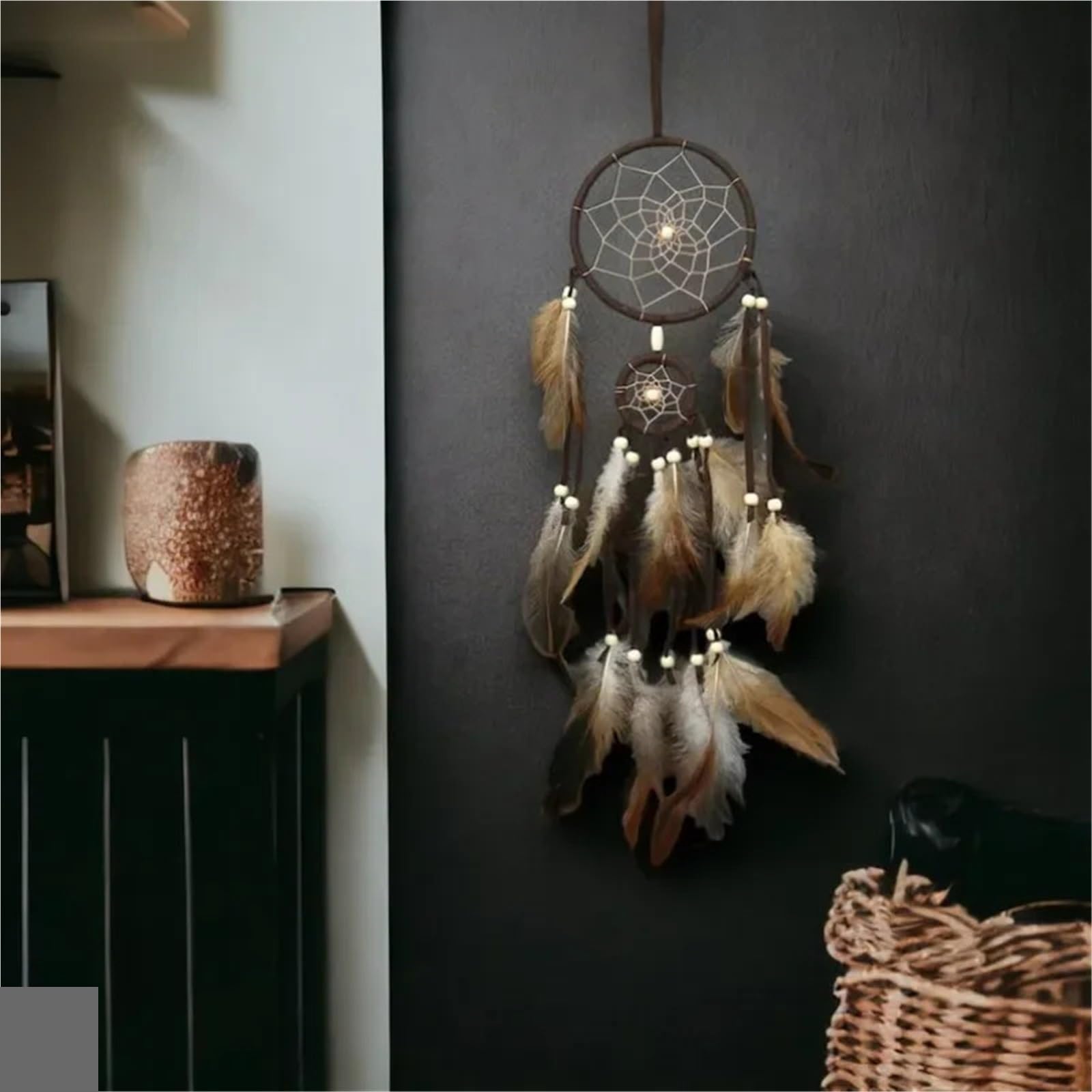 Atrapasueños con Plumas Marrones, atrapasueños for Colgar en la Pared, Accesorios for Dormitorio, carillón de Viento, 2 uds para El Dormitorio(Brown02)