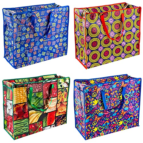 PRINTED LAUNDRY STORAGE BAG SHOPPING BAGS ZIPPED STRONG EXTRA LARGE 55 x 46 x 24cm