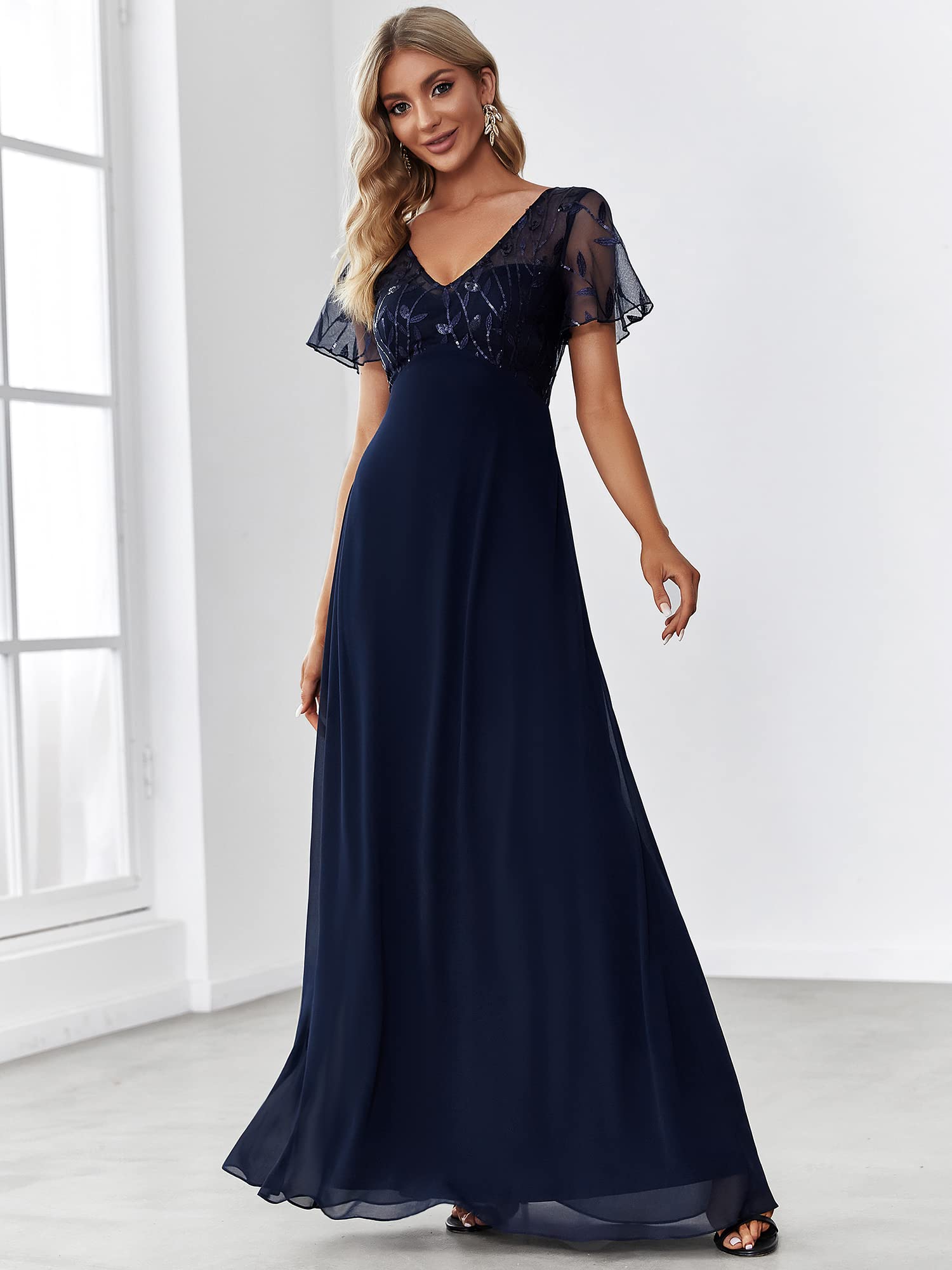 Ever-Pretty Abiti da Sera e Cerimonia Maniche Corte Stile Impero Linea ad A Elegante Donna Abiti da Damigella EZ07706