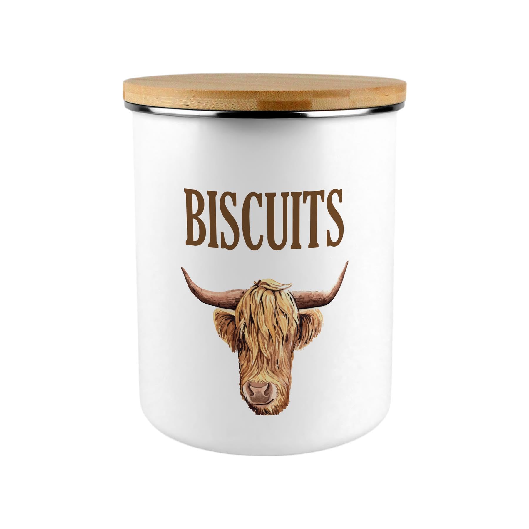 Highland Cow Biscuit Storage Canister - Countryside 2.7L Extra-Large Enamel Home & Kitchen Organisation Container
