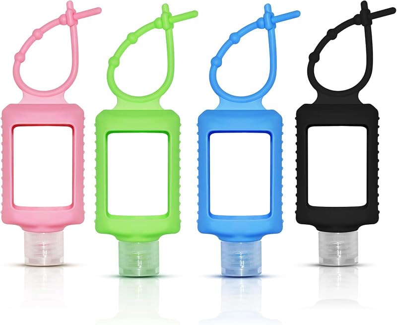 FUNAUPGO Conjunto com 4 frascos recarregáveis de viagem com capas de silicone e chaveiro