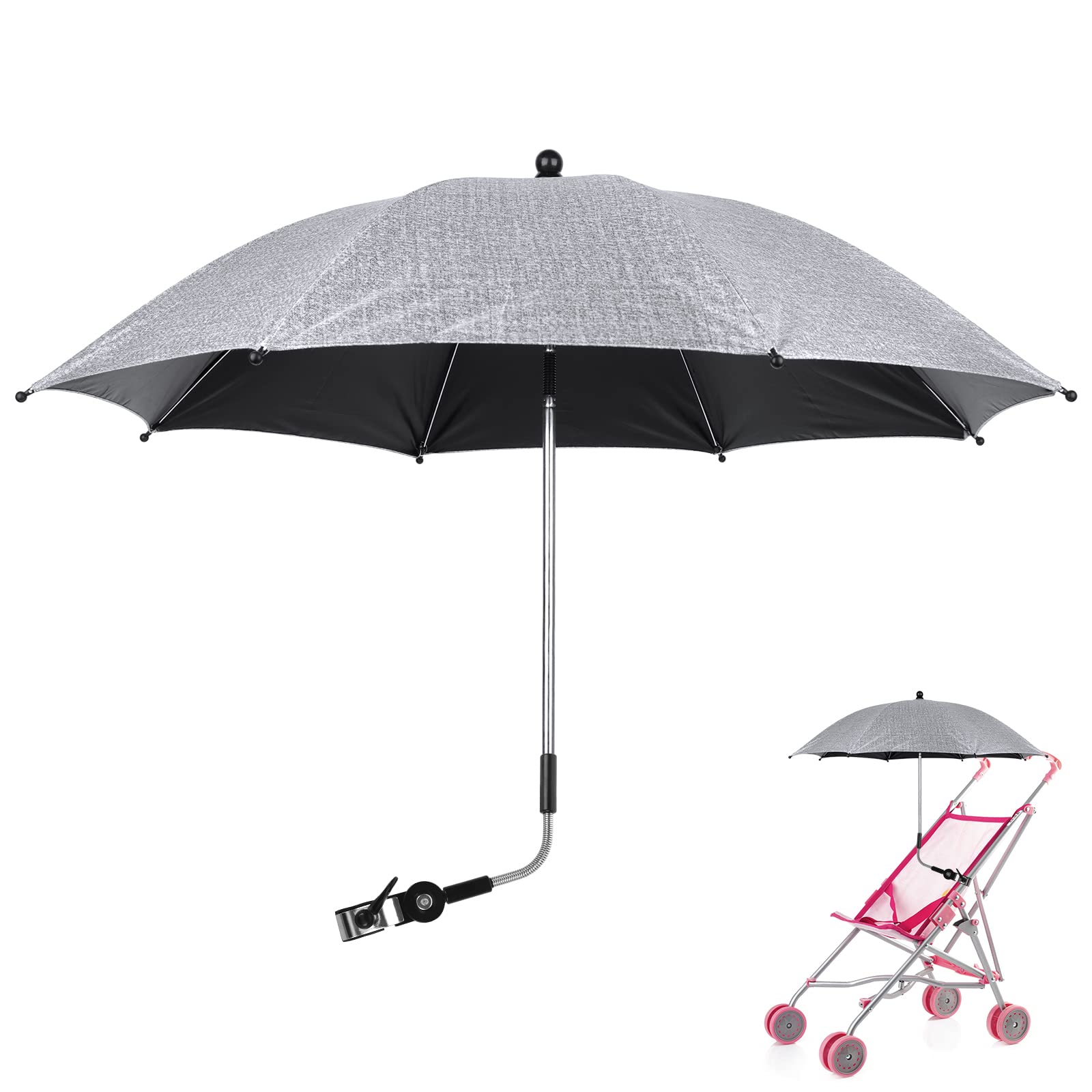 FENGQ Parasol Universal para cochecitos y cochecitos, con asa para Paraguas, Soporte Universal, 360° Flexible (Gris)
