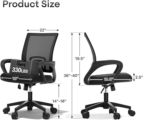 Miniatura 3 de Silla de oficina ergonómica, 330 libras, silla de escritorio de malla transpirable con soporte lumbar y reposabrazos, bloqueo giratorio de