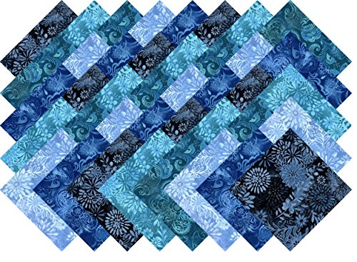 Blue Printed Batik Collection 40 Precut 5-inch Quilting Fabric Charm Squares