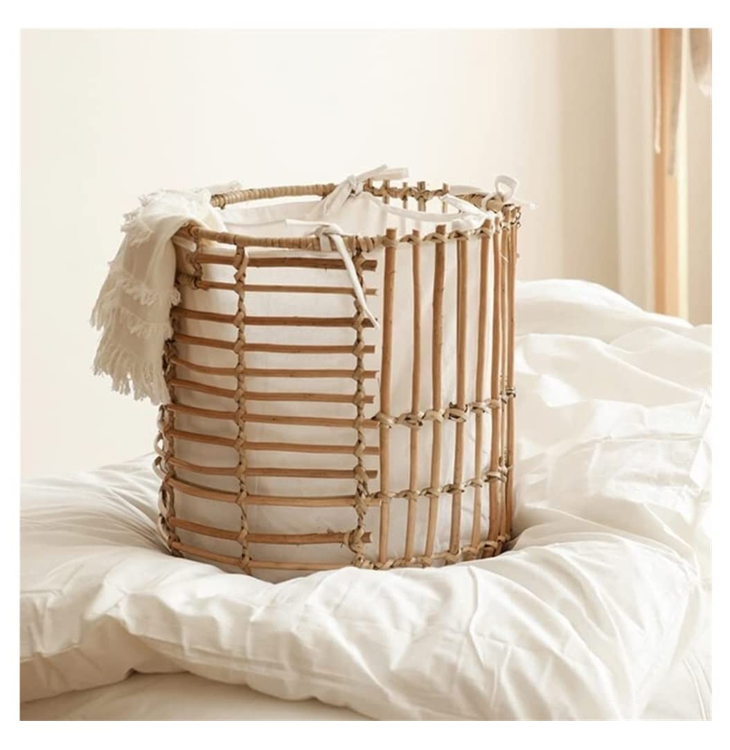 Cesto Ropa Hamper Cesta de Ropa Sucia Tejida a Mano, cestas Mimbre Boho con asa, Almacenamiento Accesorio Lavandería(38 * 38cm)
