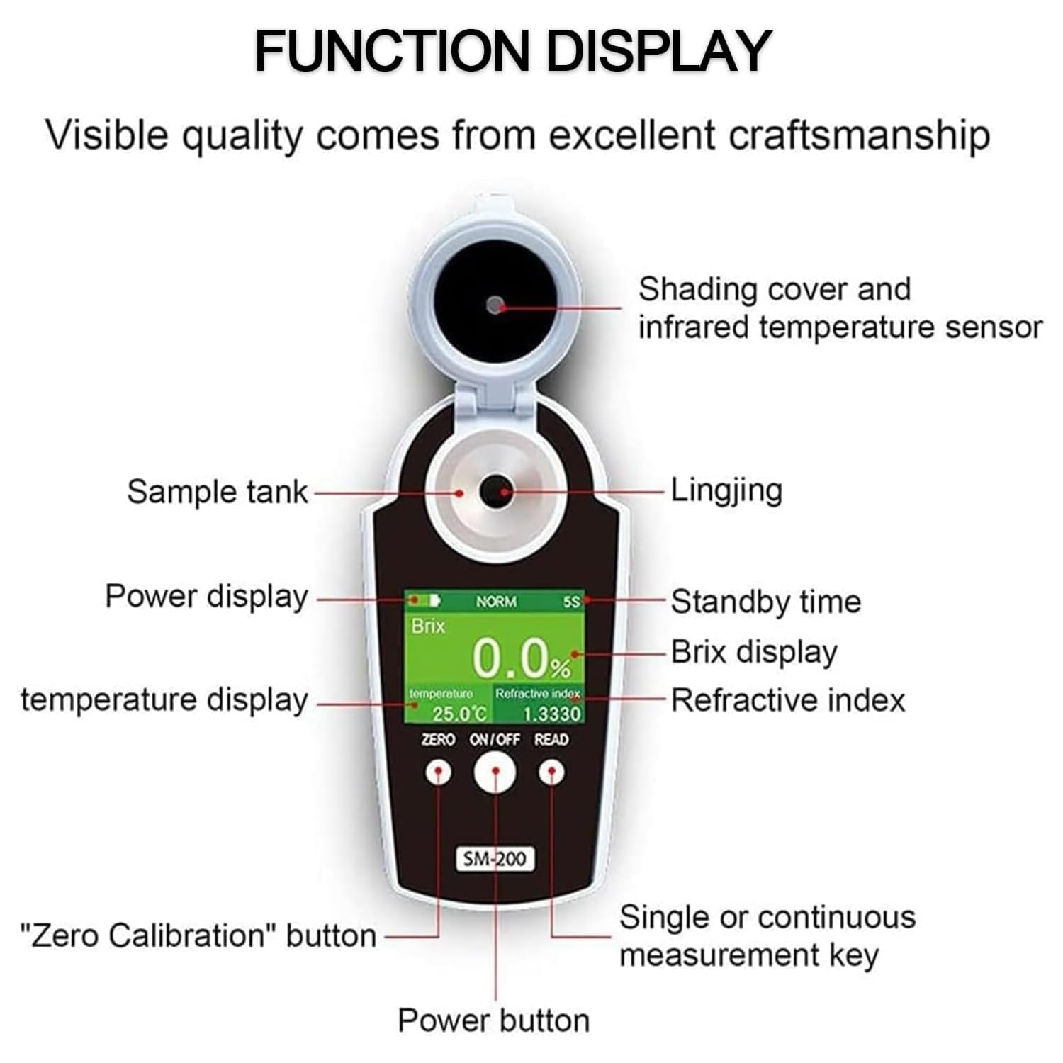 Rifrattometro digitale Brix, tester portatile per zucchero di frutta con alta precisione ± 0,2%, risoluzione 0,1%, compensazione automatica della temperatura per bevande e succhi