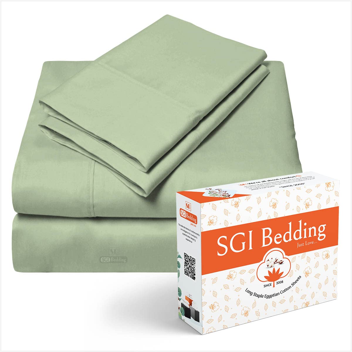 SGI bedding 600 Thread Count Super Soft 100% Cotton Queen Size Bed Sheets Moss Solid