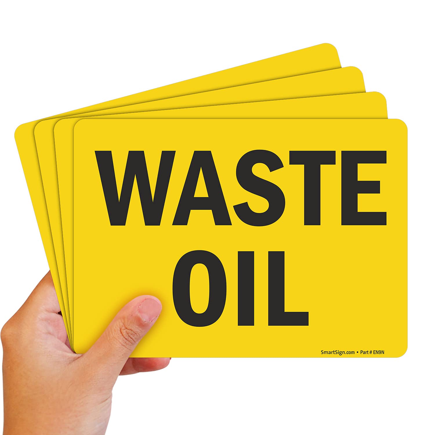 SmartSign (Pack of 4) 5 x7 inch “Waste Oil” Sticker Labels, 5 mil Laminated Polyester with SuperStick Adhesive, Black and Yellow, Made in USA