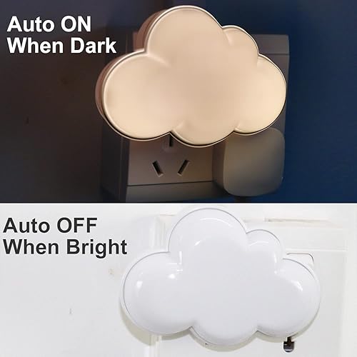 Miniatura 9 de AUSAYE Paquete de 4 luces LED de noche con sensor enchufable, luz nocturna de nube, mini luces nocturnas bonitas para adultos y niños, luz nocturna