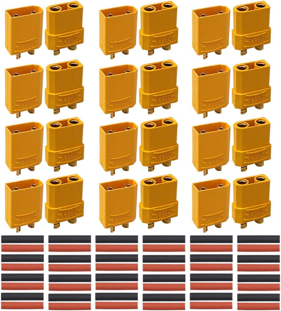 QitinDasen 24Pcs Premium XT90 Bullet Connector, 12 Pair XT90 Male Female Battery Connector, Gold Plated Connector Power Plug with Heat Shrink Tube, for RC Lipo