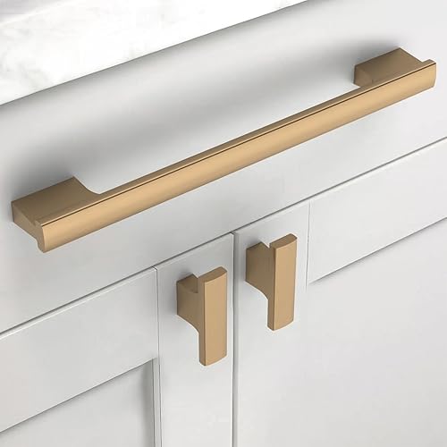 Miniatura 3 de Paquete de 12 manijas de bronce champán de 7-12 pulgadas (7.559 in) para gabinetes de cocina, tiradores de latón cepillado, herrajes dorados para