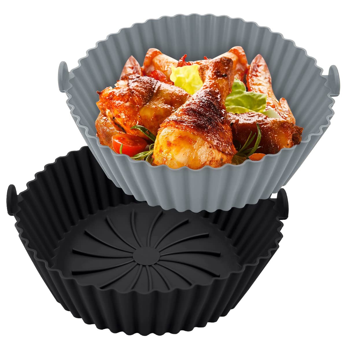 Moxtiza Air Fryer Liner | Silicone Fryer Pot | Food Safe Air Fryer Accessory | Reusable Air Fryer Silicone Basket Bowl | Black Grey (7.8 inch)-image-46