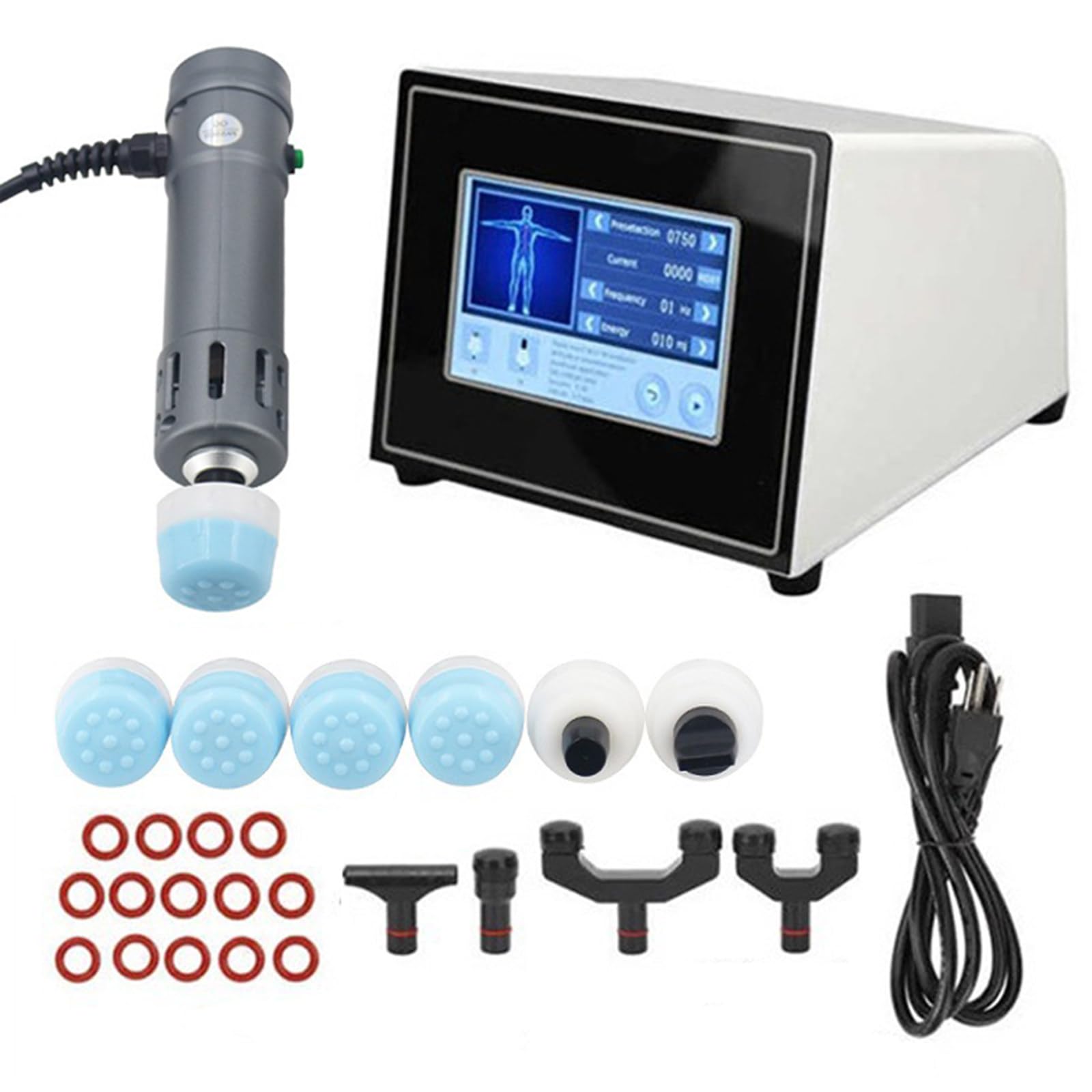 Extrakorporales Stoßwellentherapiegerät,2 IN 1 professionelles ED-Stoßwellentherapiegerät zur Schmerzlinderung bei Sportverletzungen, Muskelmassagegerät,Energie:10–250 MJ,Frequenz:1–16 Hz,A