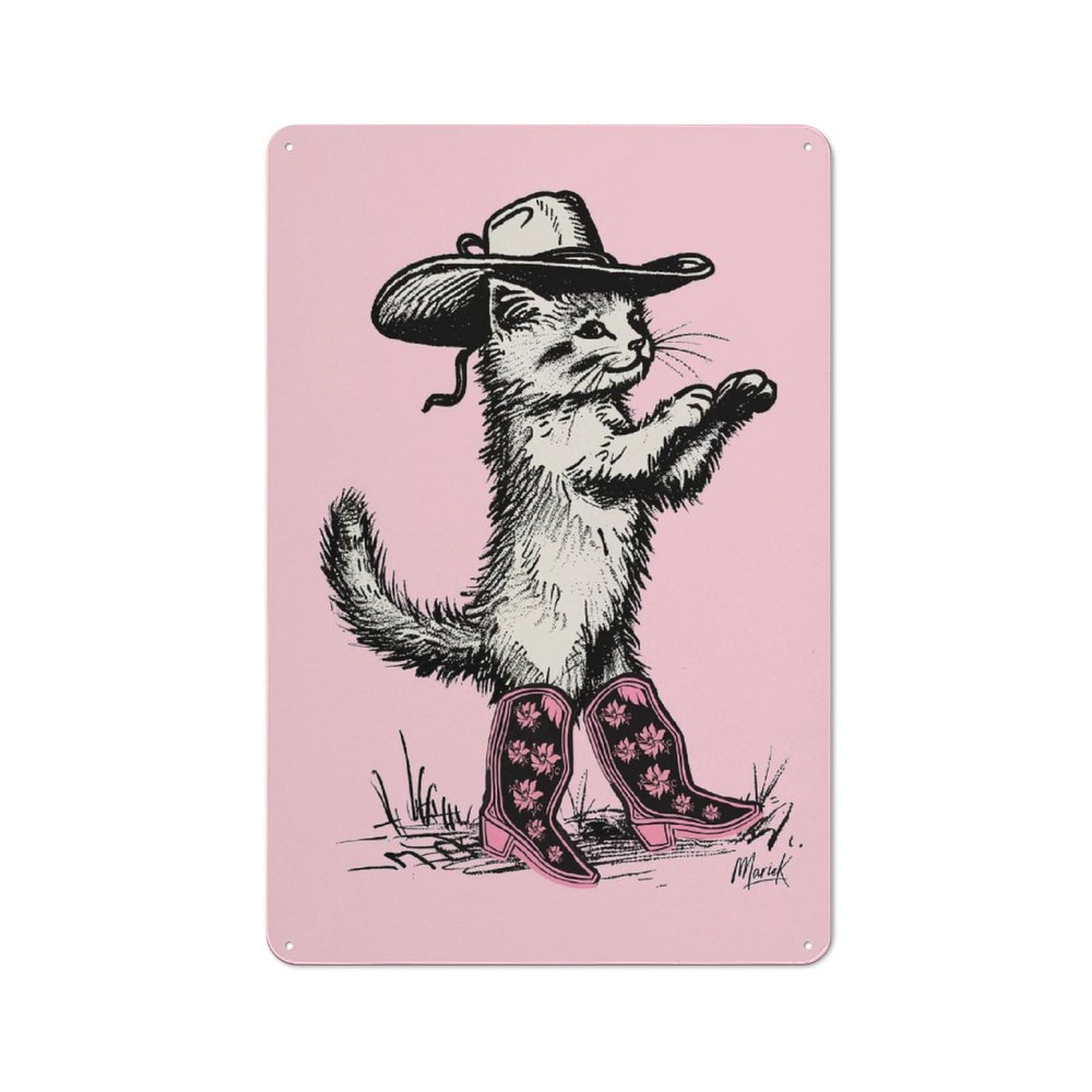 Vintage Metal Sign 30x20cm Featuring Dancing Cowgirl Cat, Home Bar Decor for Cafe, Pub, Workshop Or Home Bar