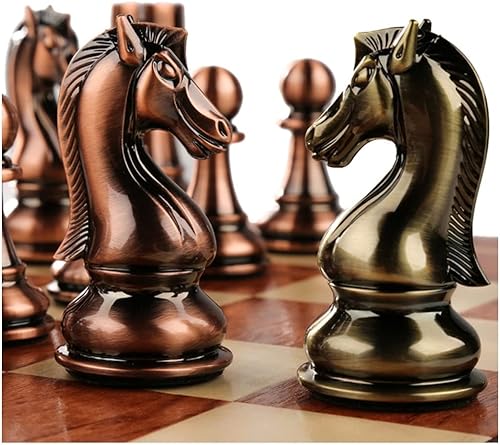 Miniatura 5 de Juego de ajedrez grande único para adultos y niños, tablero de ajedrez de madera con piezas de ajedrez de metal con peso de madera para torneo,