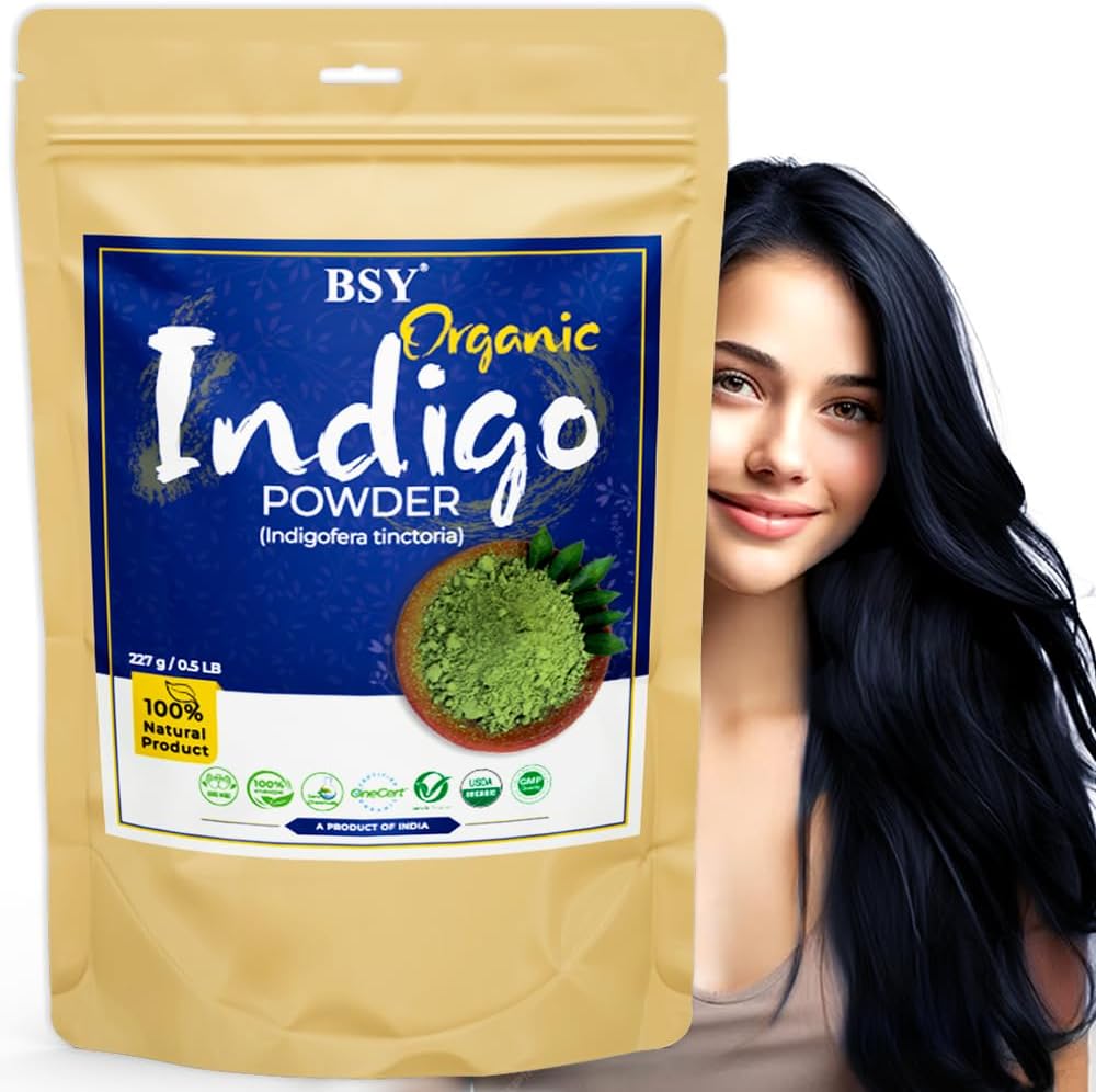 BSY Organic 100% Pure Indigo Powder for Hair Colour - 227g / 0.5 LB (Pack of 1), Triple Sifted Natural Hair Dye