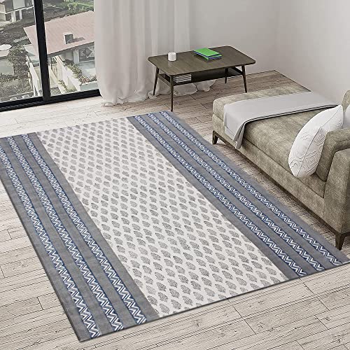 Tapis en coton lavable en machine Dhurrie imprimé main grande taille 1,5x3 - 2
