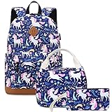 Backpacks for Girls Cute Unicorn School Bags Lightweight for 7+ years old Kids School Bags Backpack with Lunch Box and Pencil Case (Blue Unicorn)