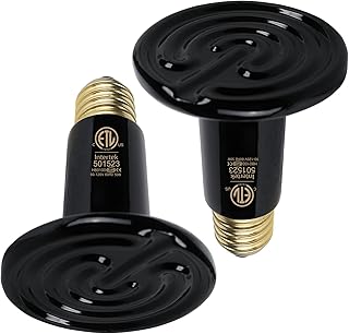50W 2 Pack Ceramic Heat Lamp,Black Infrared Bulb Emitter Lamp for Pet Coop Heater Reptile Chicken Lizard Turtle Brooder Bulb Temperature Adjustable No Harm No Light ETL Listed