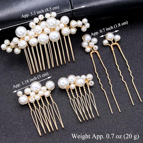 wedding pearl hair combs set of 5 pieces - prom hair pins accessories for bridal women gold
