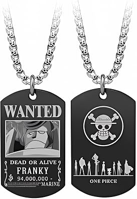 BayJew Anime One Piece Wanted Poster Pendant Necklace Stainless Steel Chain Manga Necklaces Dog Tag Jewelry for Men Boyfriends