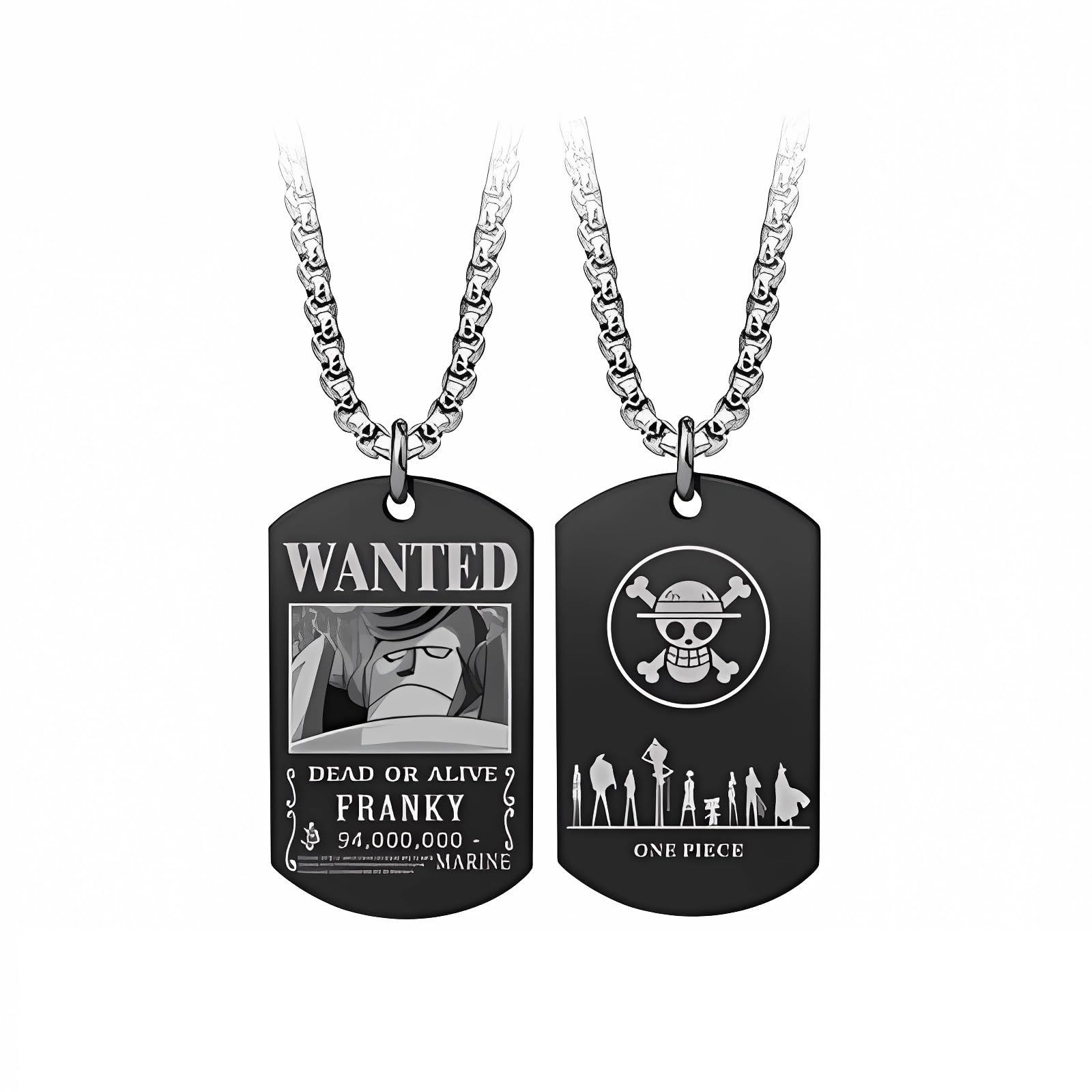 Anime One Piece Wanted Poster Pendant Necklace Stainless Steel Chain Manga Necklaces Dog Tag Jewelry for Men Boyfriends Christmas Gifts