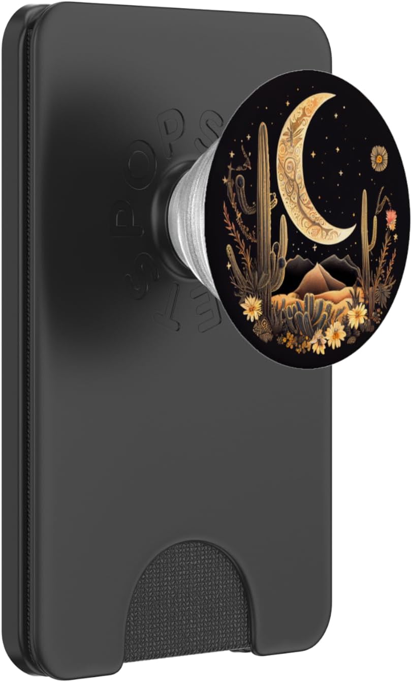 Moon Cactus Flowers Illustration PopSockets PopGrip for MagSafe
