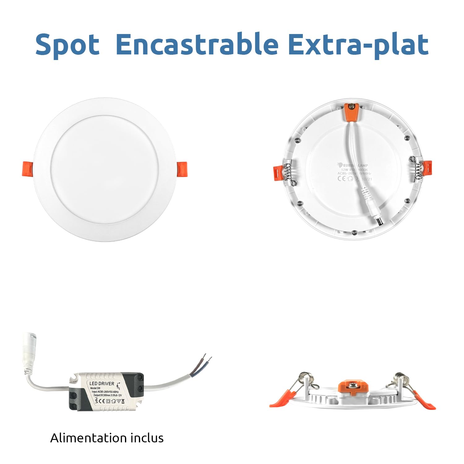 Europalamp - Spot Encastrable LED 12W Rond Extra-Plat Blanc (6000K - Blanc froid, 10)