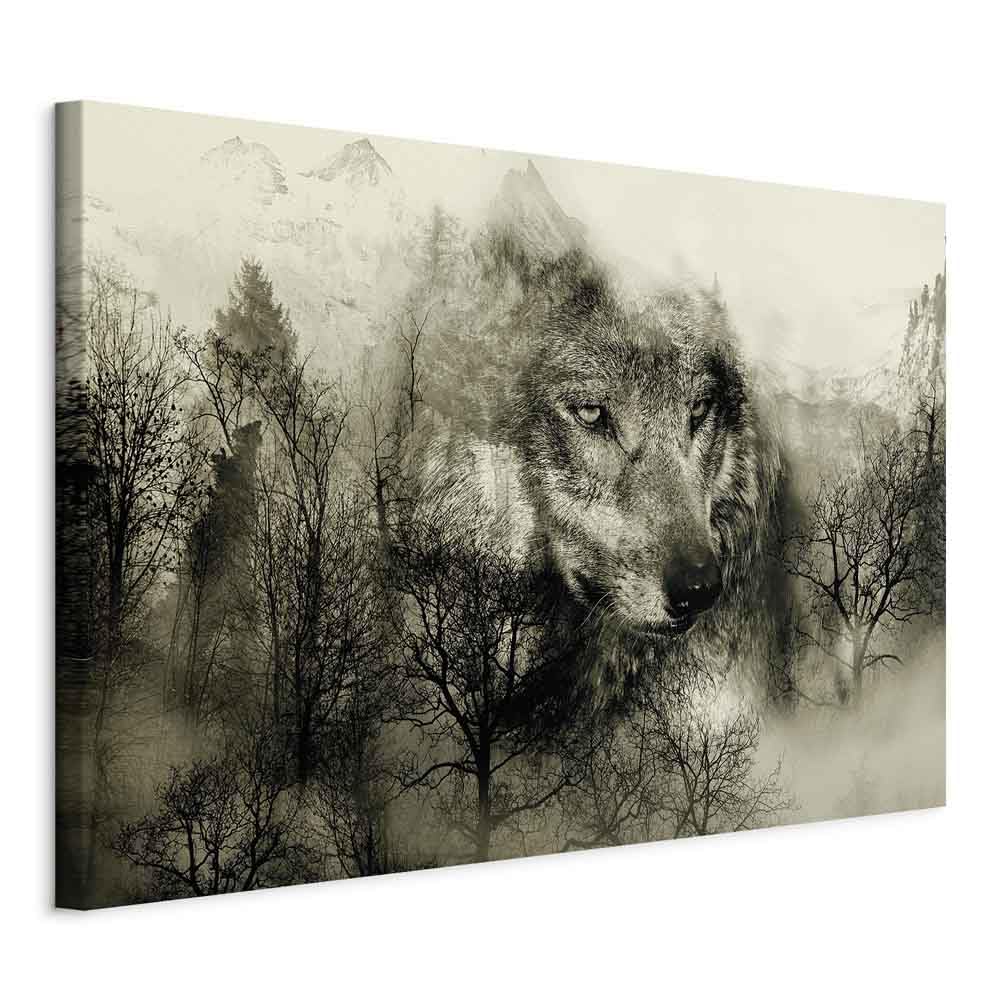 murando Cuadro en Lienzo Lobo 120x80 cm - 1 Parte Impresión en Material Tejido no Tejido Impresión Artística Imagen Gráfica Decoracion de Pared Montanas Paisaje Sepia g-A-0140-b-d
